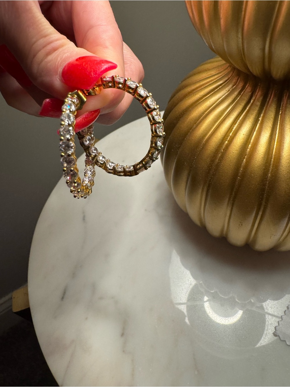 Gold Crystal outside and inside Hoop Earrings - Women Jewelry